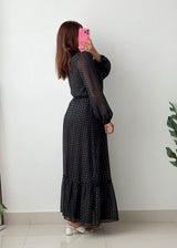 Size M-L Black Polka Dot Maxi Dress
