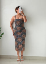 Size S-M Printed Bodycon Midi Dress