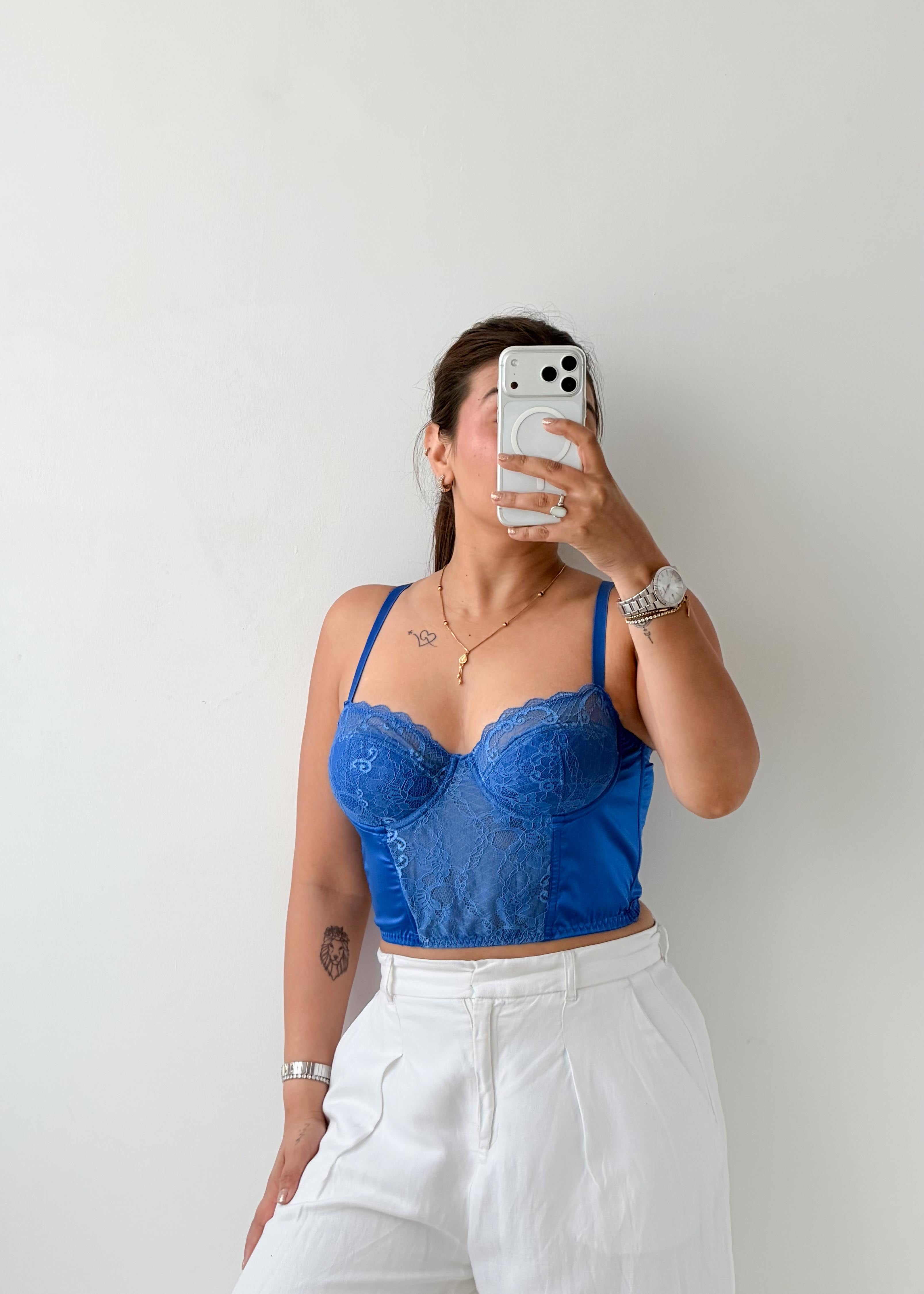 Size M Royal Blue Lace Corset Top