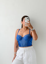 Size M Royal Blue Lace Corset Top