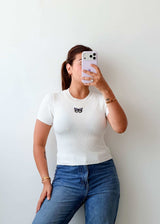 Size XS-S White Ribbed Butterfly Top