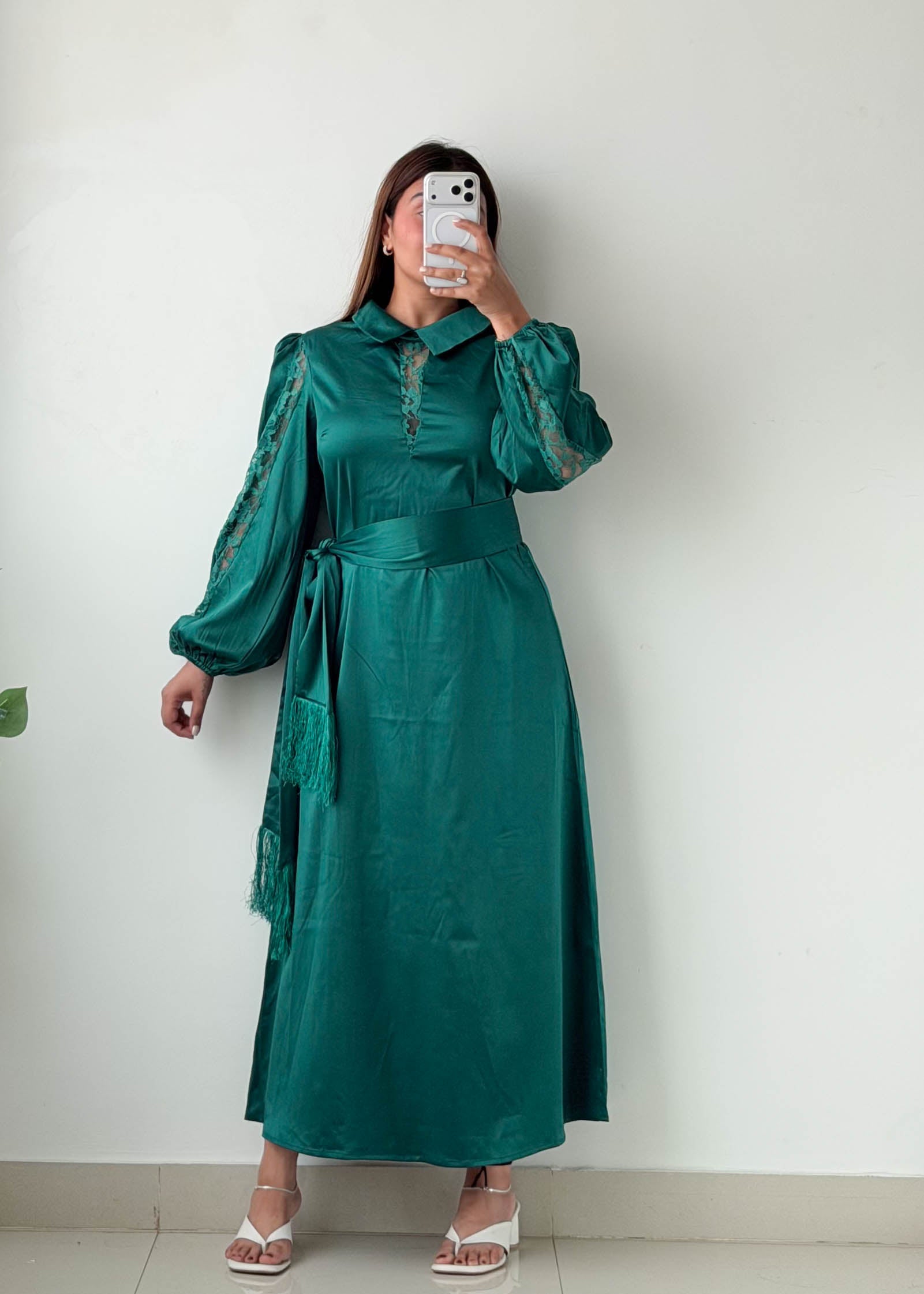 Size S-M Teal Green Satin Maxi Dress