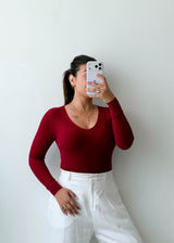 Size S-M Red Ribbed Long Sleeve Top