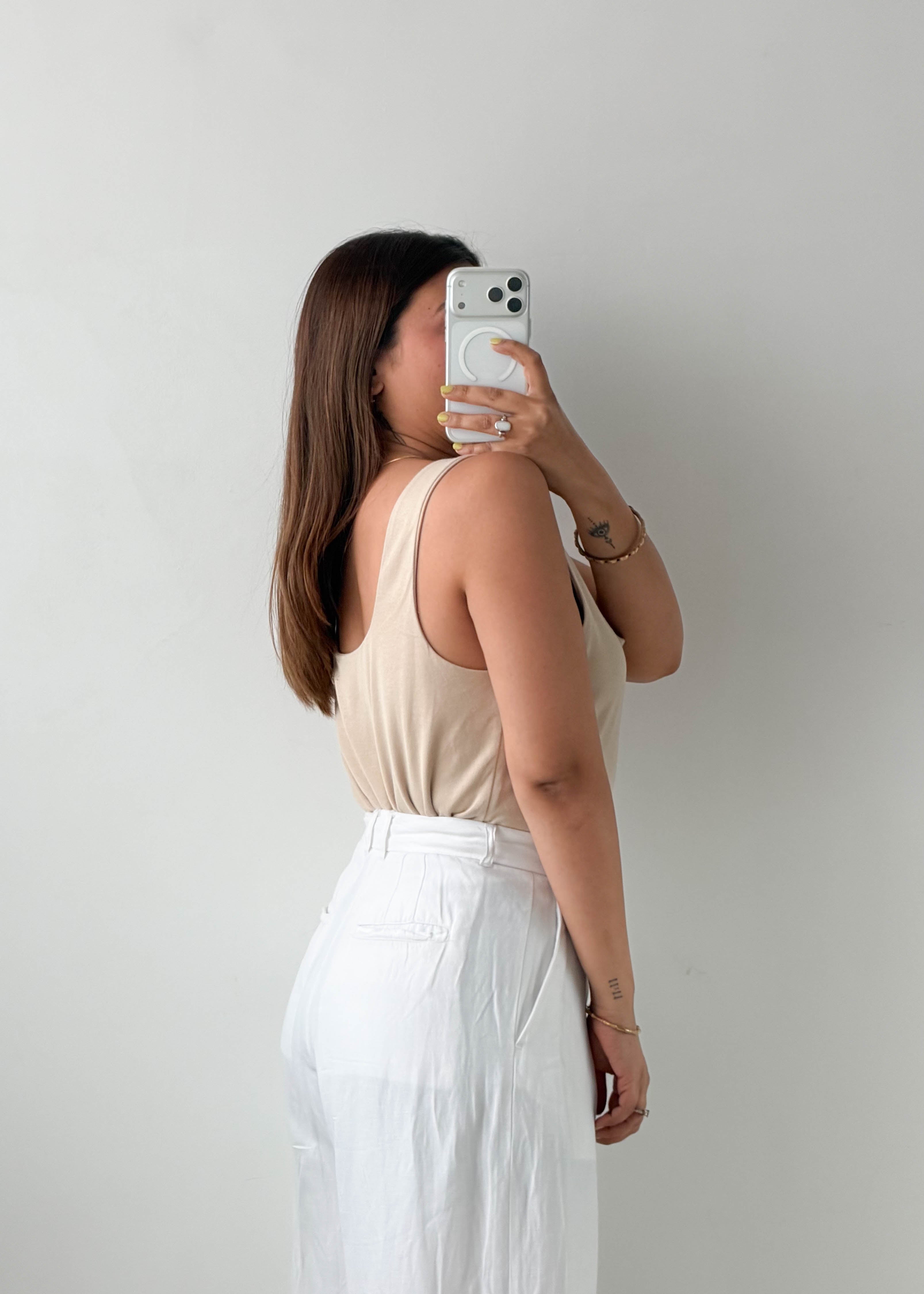 Size L-XL Beige Square Neck Bodysuit
