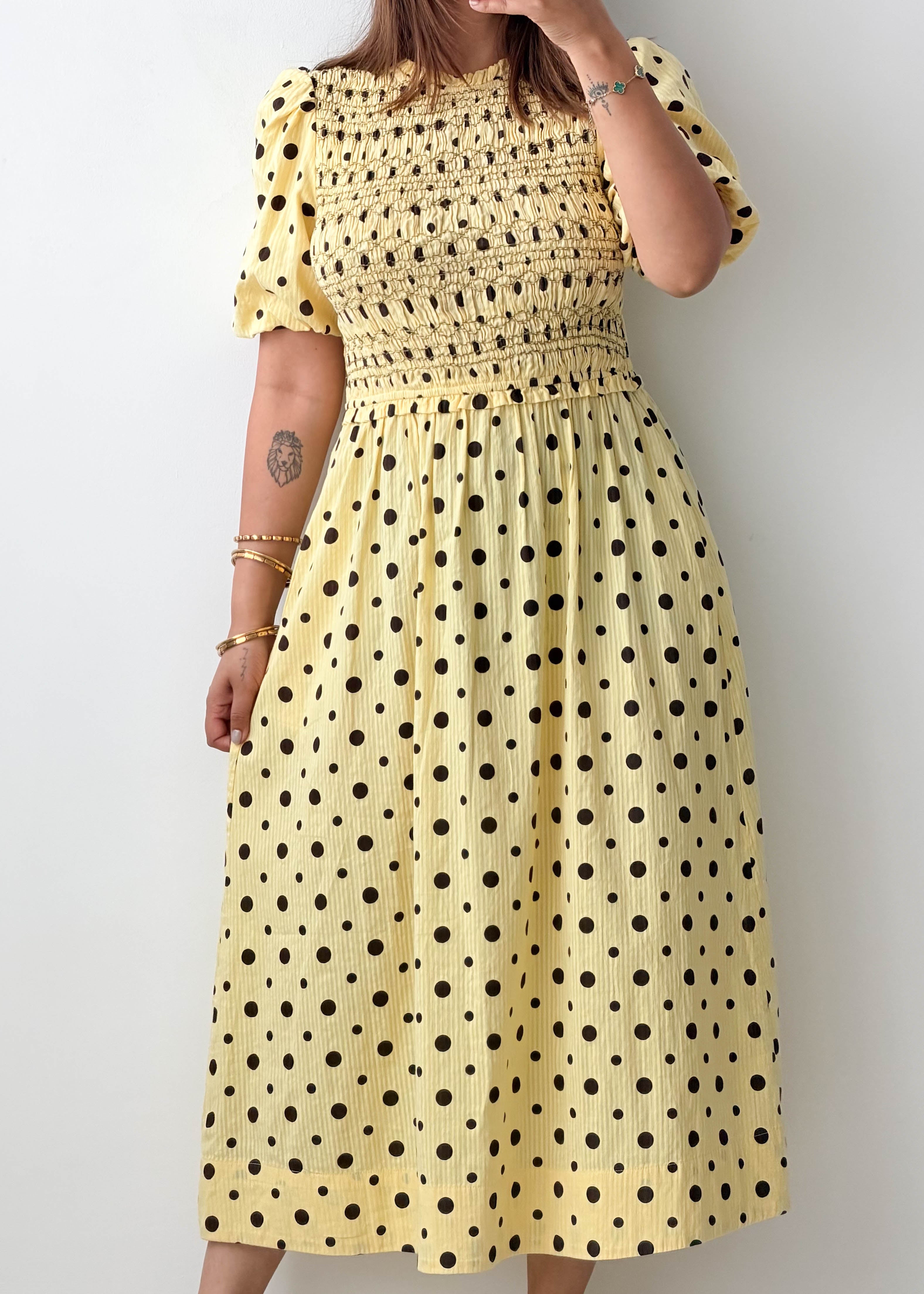 Size L-XL Yellow Polka Dot Midi Dress