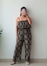 Size S-M Geometric Print Wide-Leg Jumpsuit