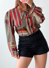 Size S-M Multicolor Striped Tie-Neck Blouse