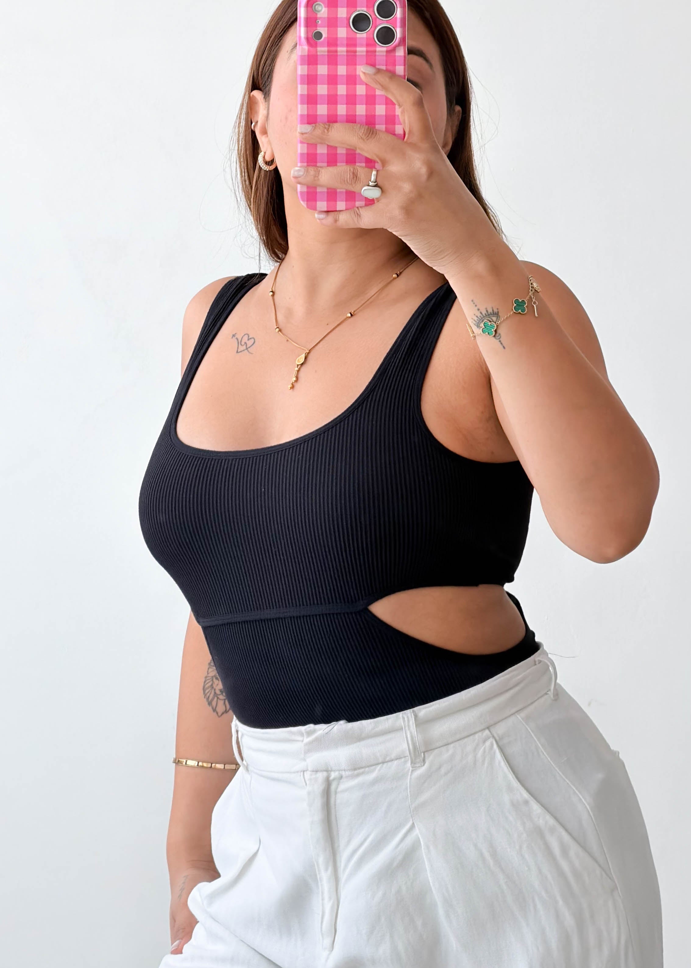 Size M-L Black Cutout Bodysuit