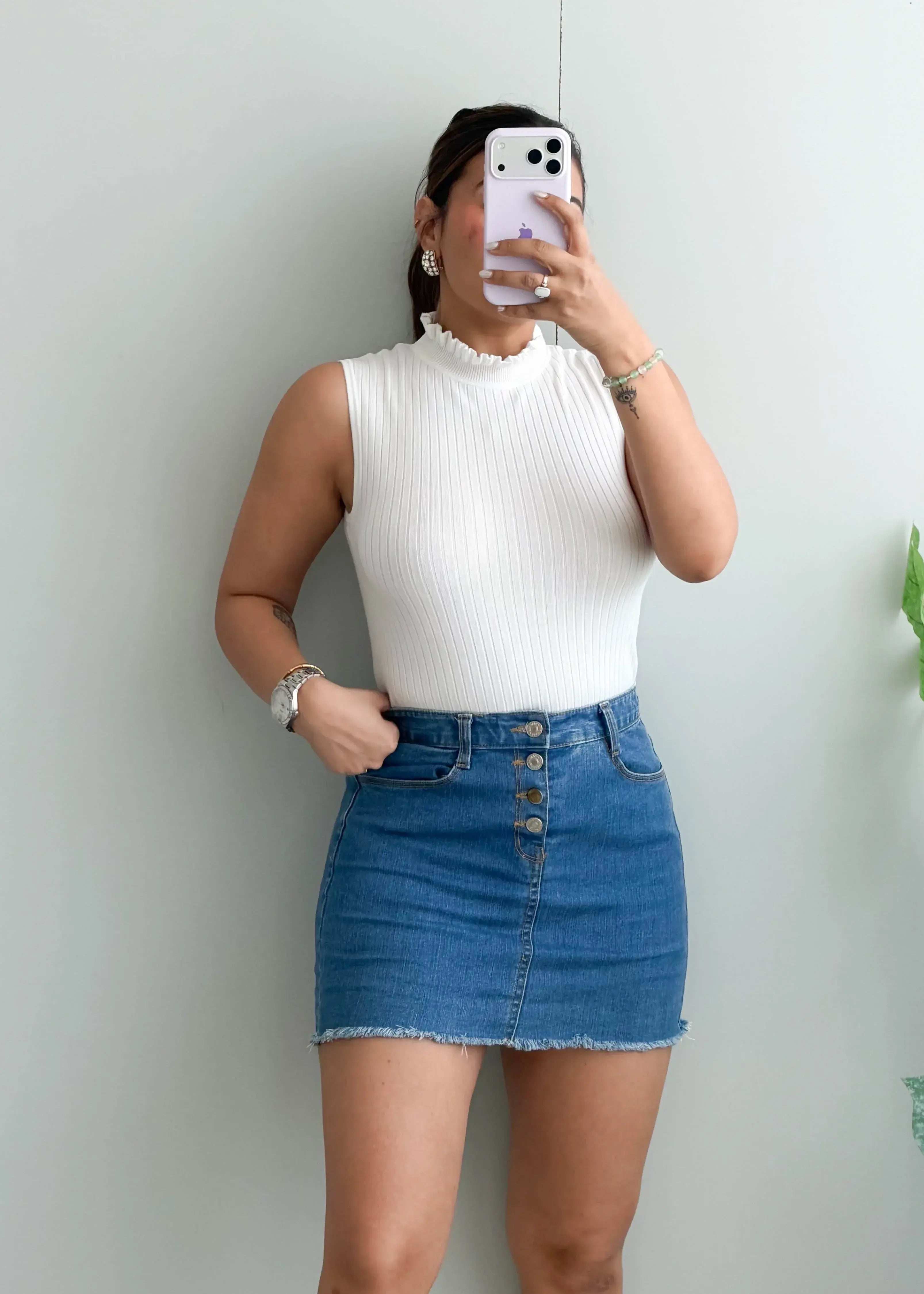 Size M-L, White High Neck Sleeveless Top - Closet by Payal