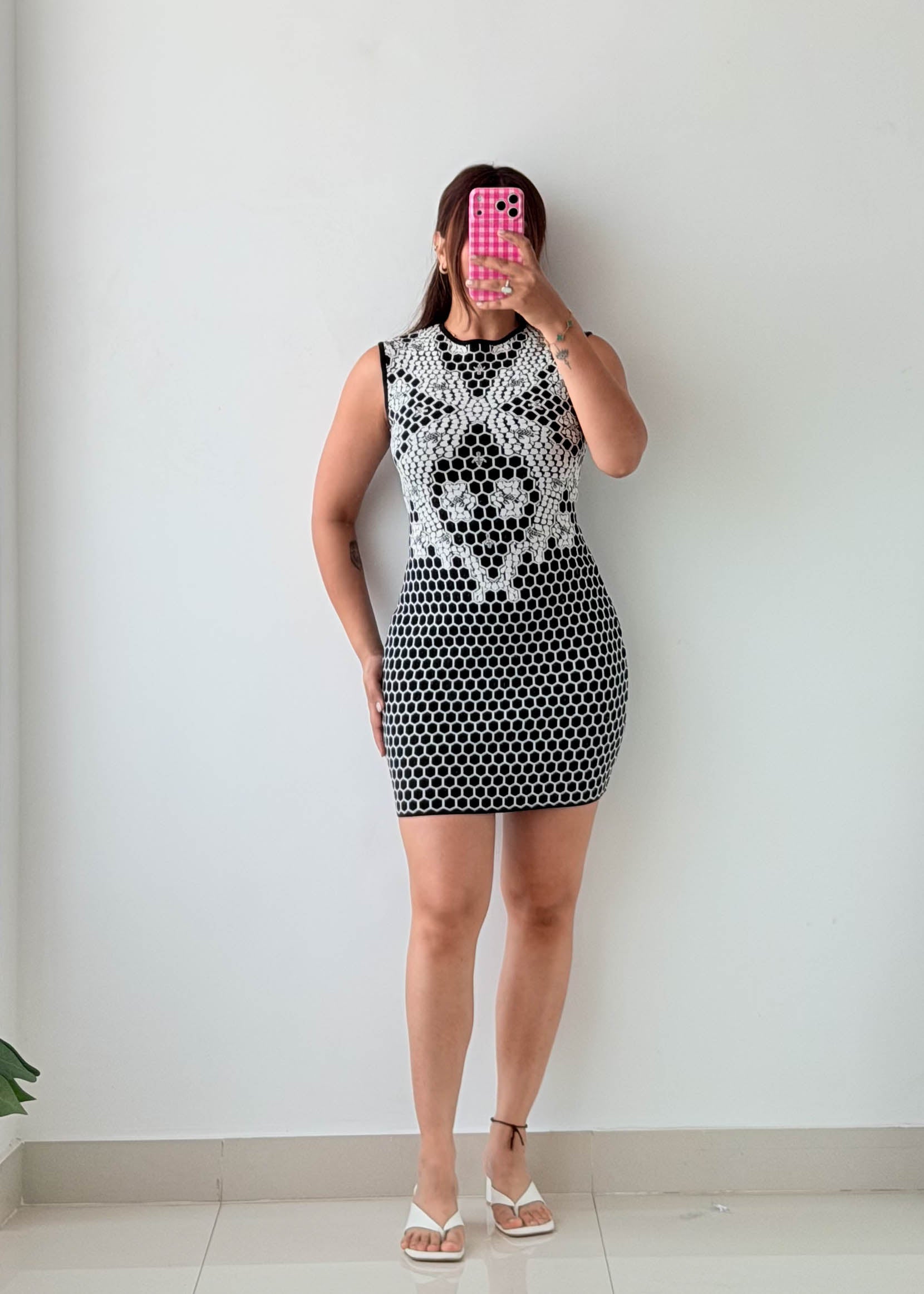 Size S-M Black & White Crochet Mini Dress