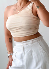 Size XS-S Cream One Shoulder Ruched Top