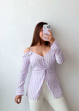 Size S Lilac Stripe Twist Front Shirt Top