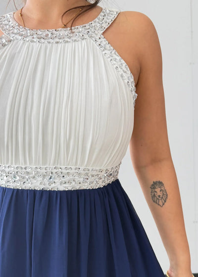 Size M-L, Navy & White Halter Maxi Dress - Closet by Payal