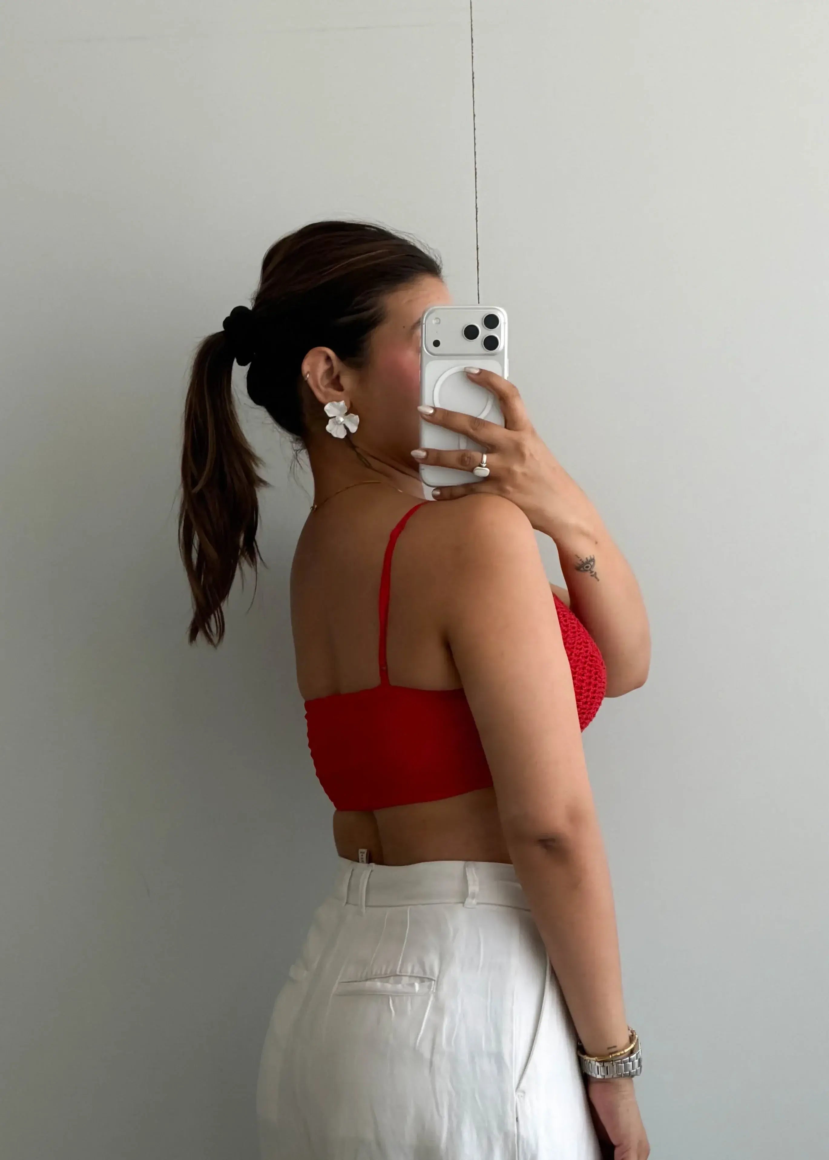 Size XS-S, Red Crochet Bralette Crop Top - Closet by Payal