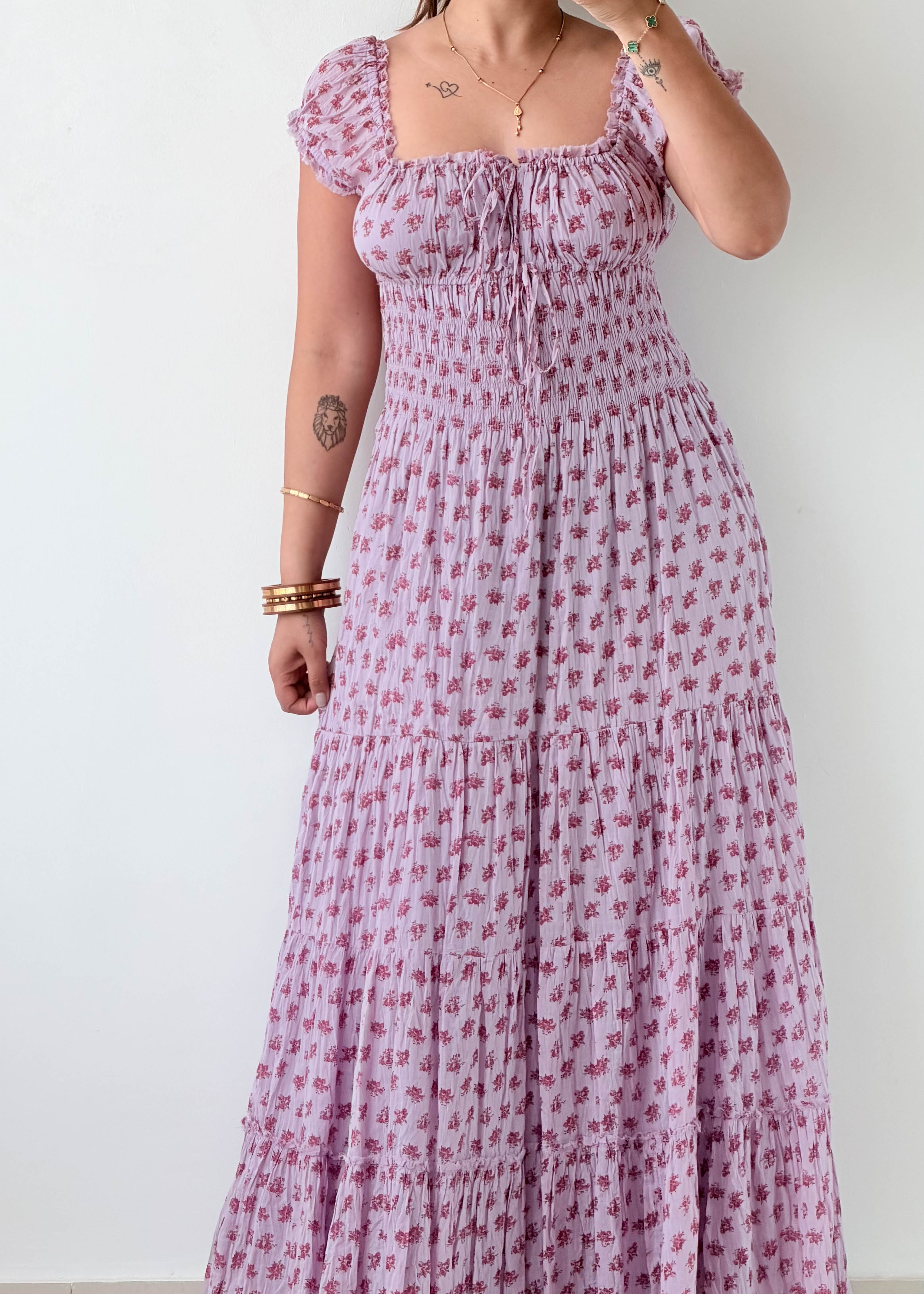 Size S & M Pink Floral Smocked Maxi Dress