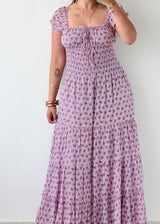 Size S & M Pink Floral Smocked Maxi Dress