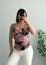 Size XS-S, Black Floral Corset Style Sleeveless Top for Women - Closet by Payal