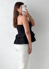 Size S-M Black Smocked Peplum Tube Top
