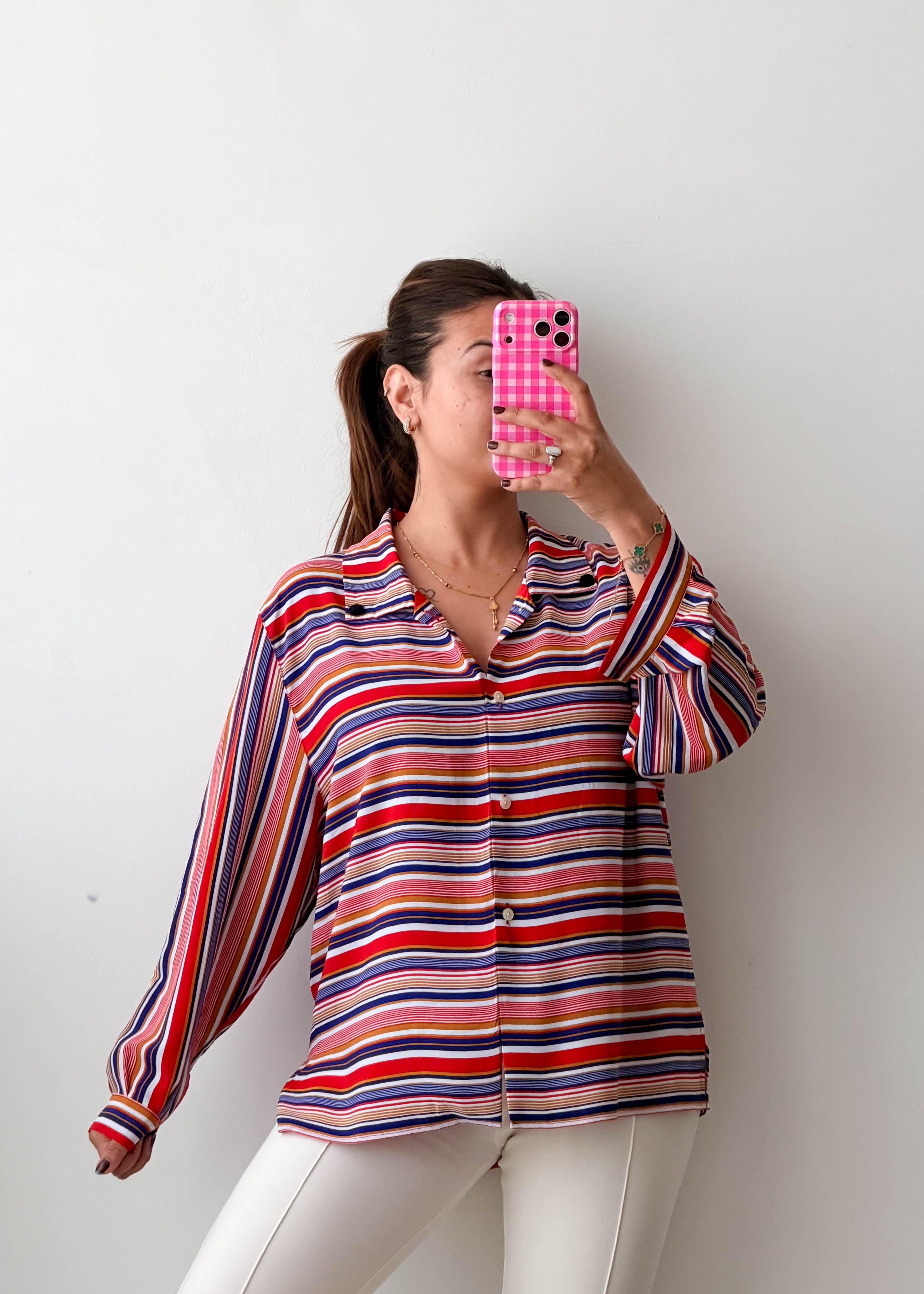 Size M-L Multicolor Striped Button-Down Shirt