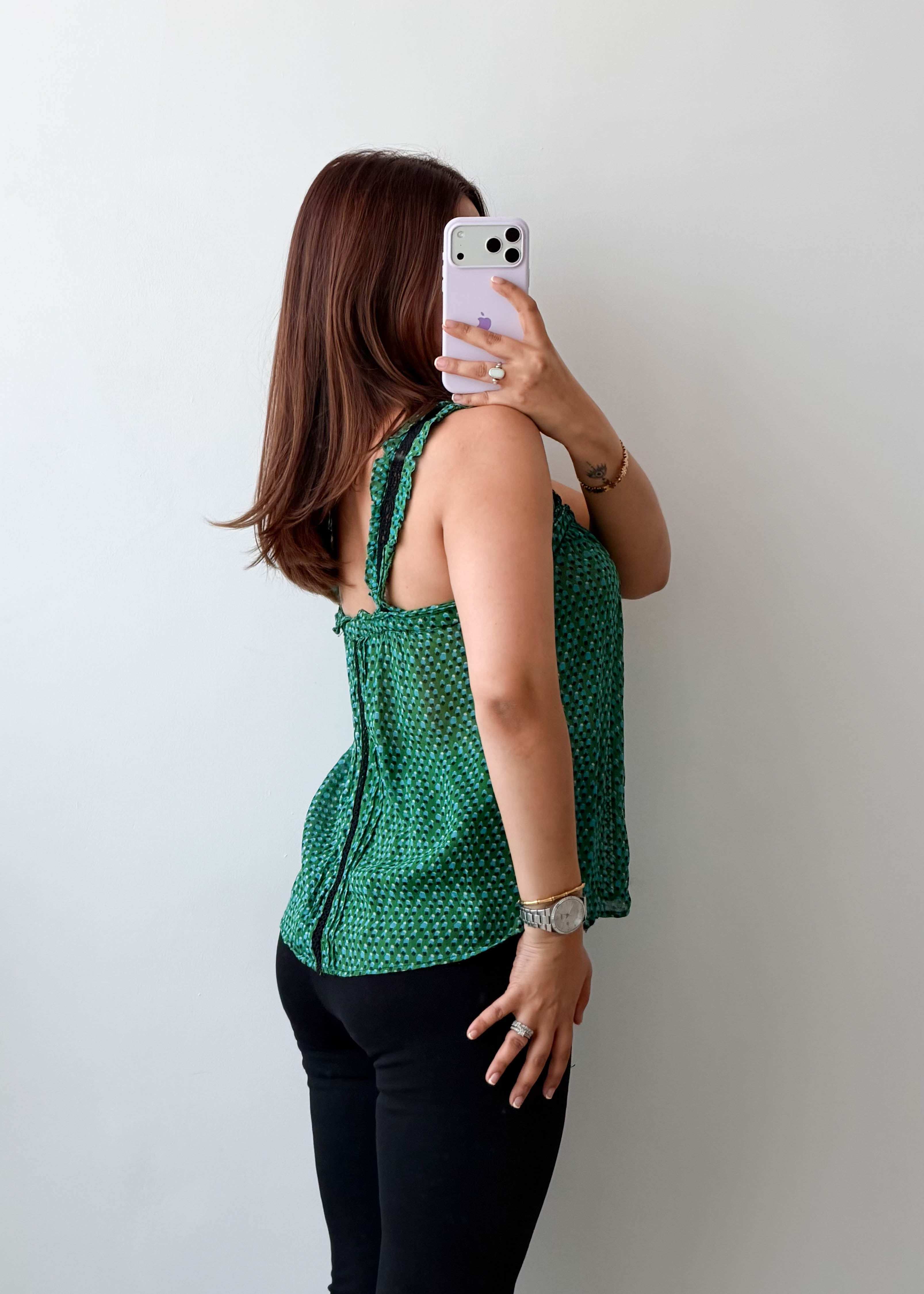 Size S-M Green Smocked Strap Top