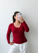 Size S-M Red Ribbed Long Sleeve Top