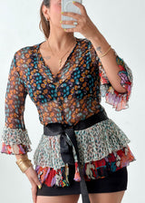 Size XS-S Multicolor Boho Floral Peplum Top
