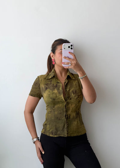 XS-S Olive Fitted Viscose Shirt