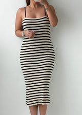 Size S-M Black & White Striped Bodycon Maxi Dress