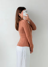 Size S-M Camel Ribbed Long Sleeve Top