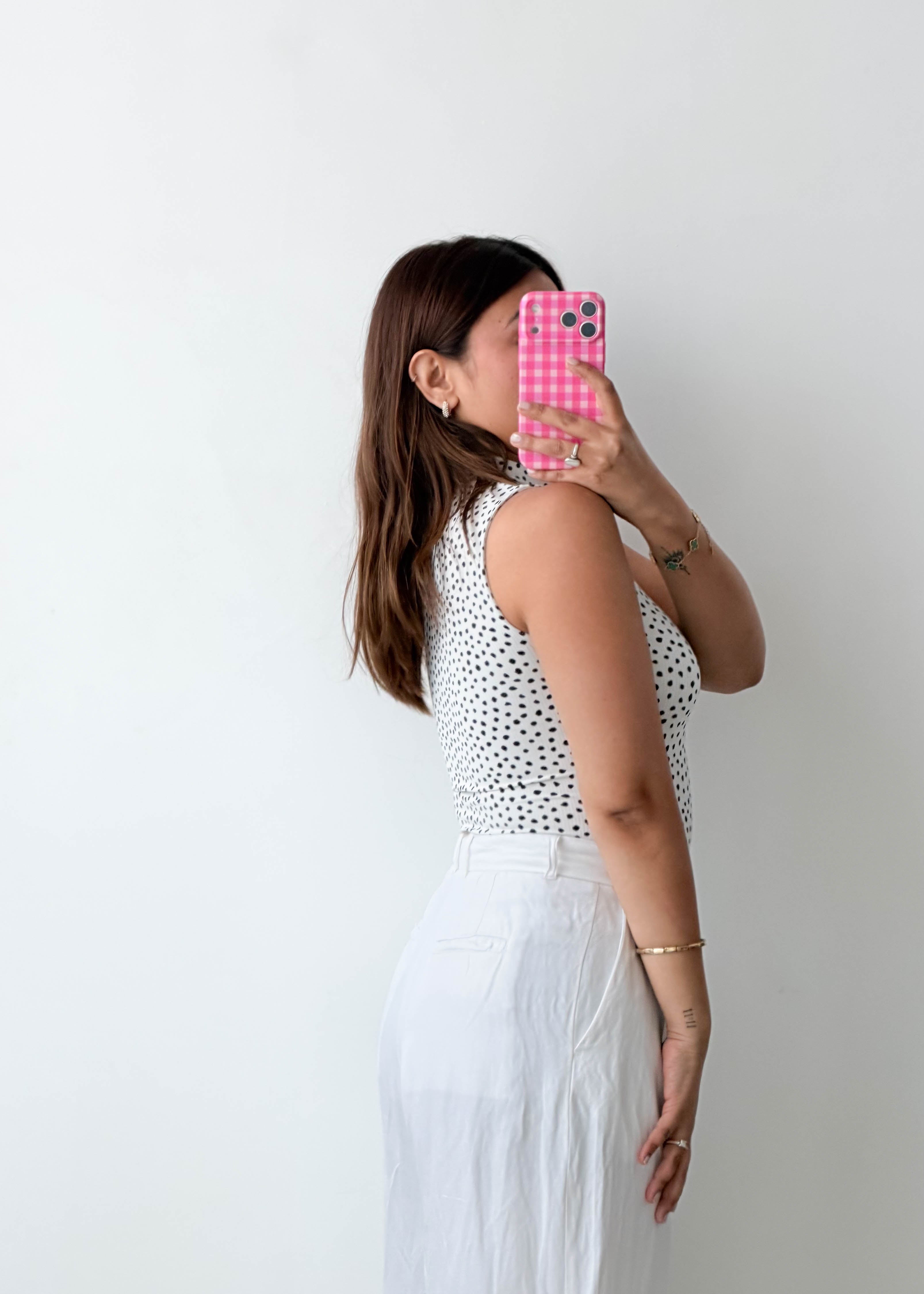 Size S-M White Polka Dot High Neck Bodysuit