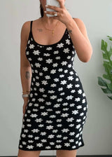 SIZE S-M, Black Daisy Print Bodycon Mini Dress - Closet by Payal