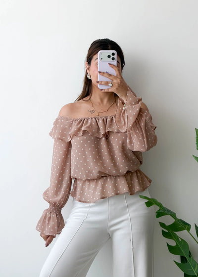 Size S-M, Off-Shoulder Polka Dot Top
