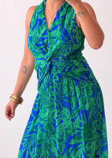 Size S-M Blue & Green Tropical Midi Dress