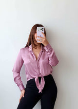 Size XS-S Pink Satin Tie-Up Shirt Top