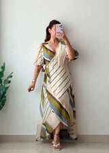 Size M-XL Striped Wrap Maxi Dress
