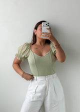 Size M-L Sage Puff Sleeve Bodysuit