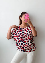 Size M-L White Abstract Print Top
