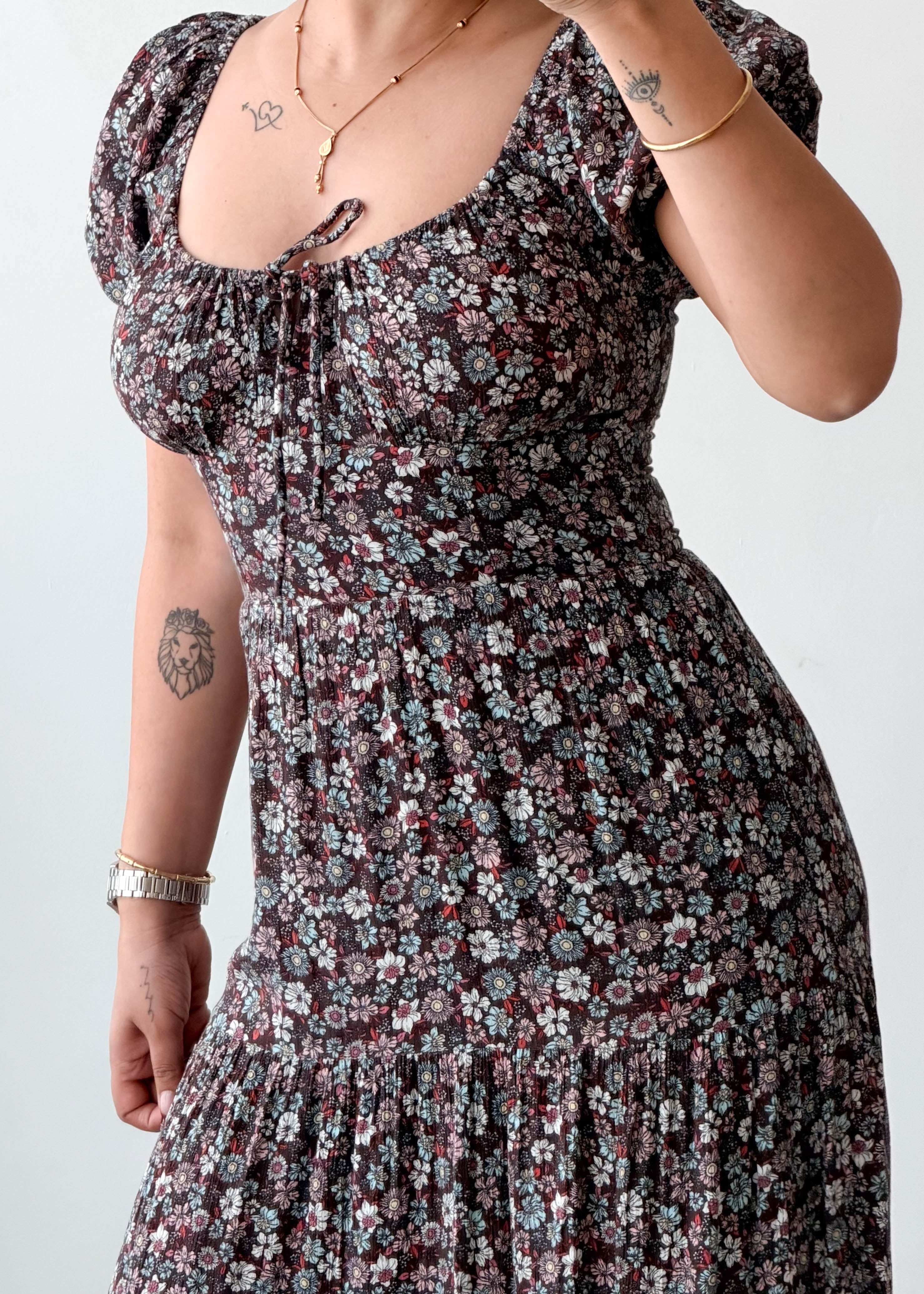Size XS-S Black Floral Maxi Dress