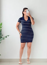 Size XS-S Navy Striped Knit Bodycon Mini Dress