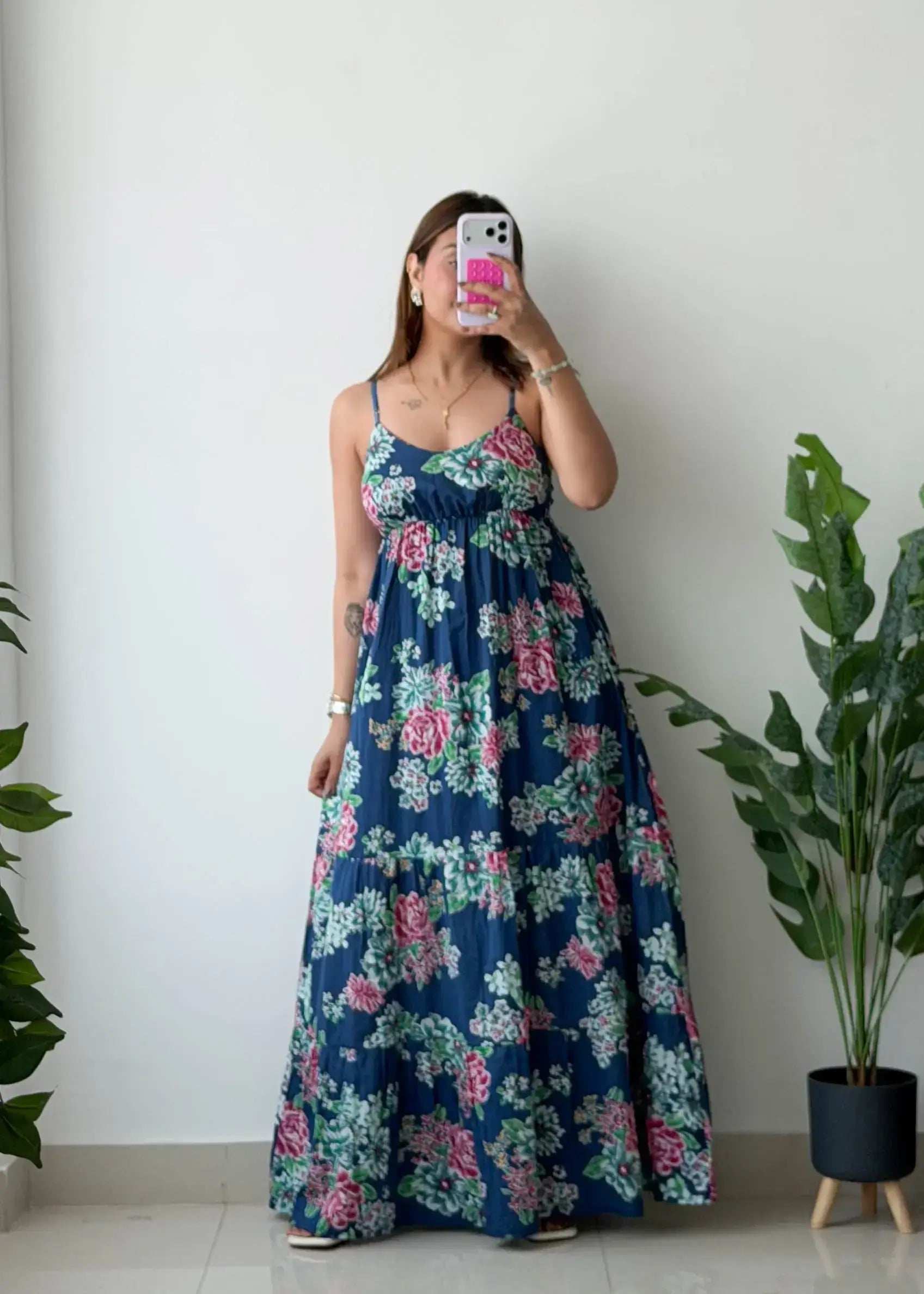 Size XS-M, Navy Floral Tiered Maxi Dress