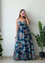 Size XS-M, Navy Floral Tiered Maxi Dress