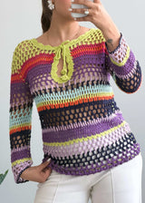 Size S-M, Multi-Color Crochet Stripe Top - Closet by Payal