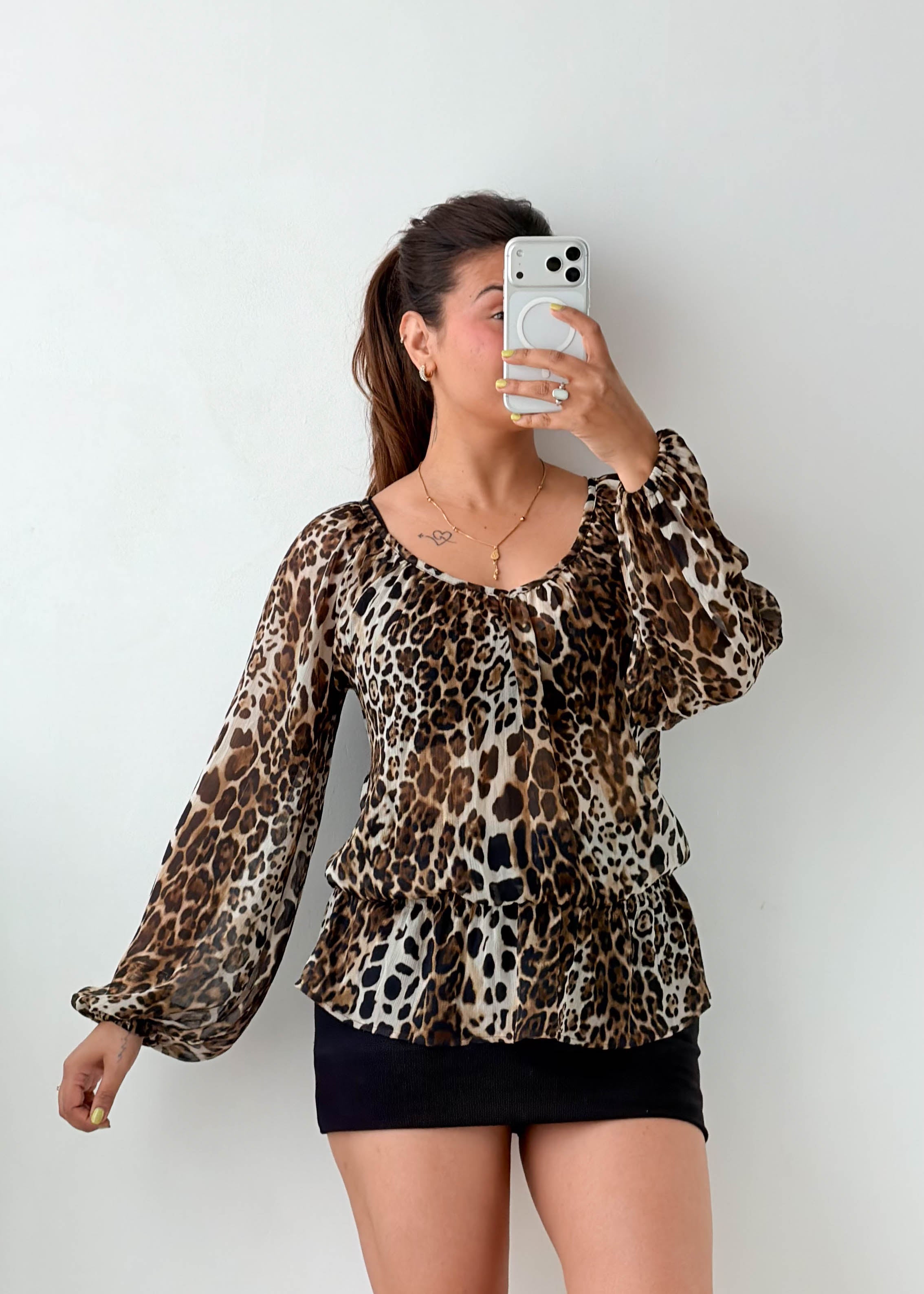 Size S-M Leopard Print Peplum Top
