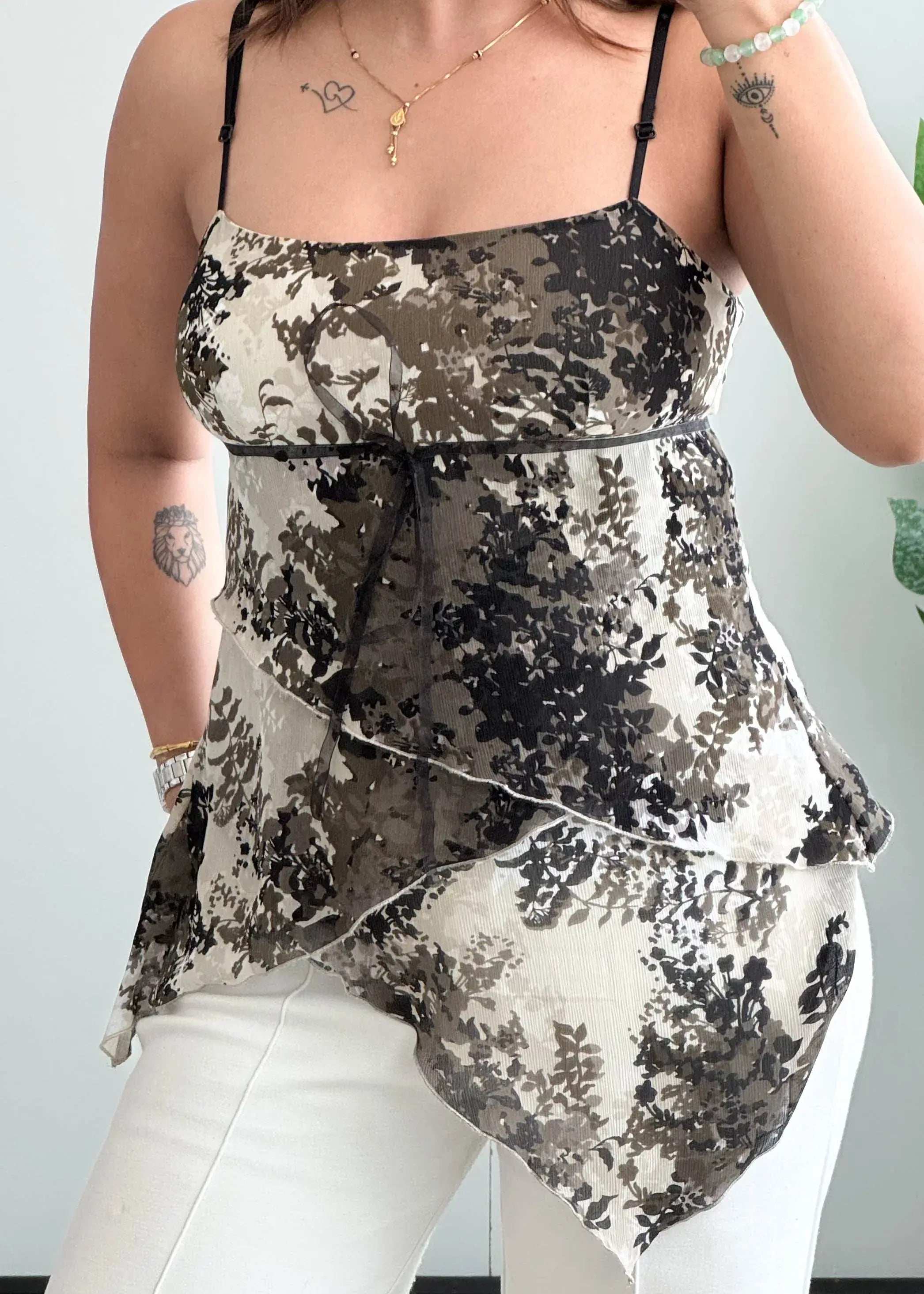 Size XS-S, Black Tie Dye Asymmetrical Cami Top for Women - Closet by Payal