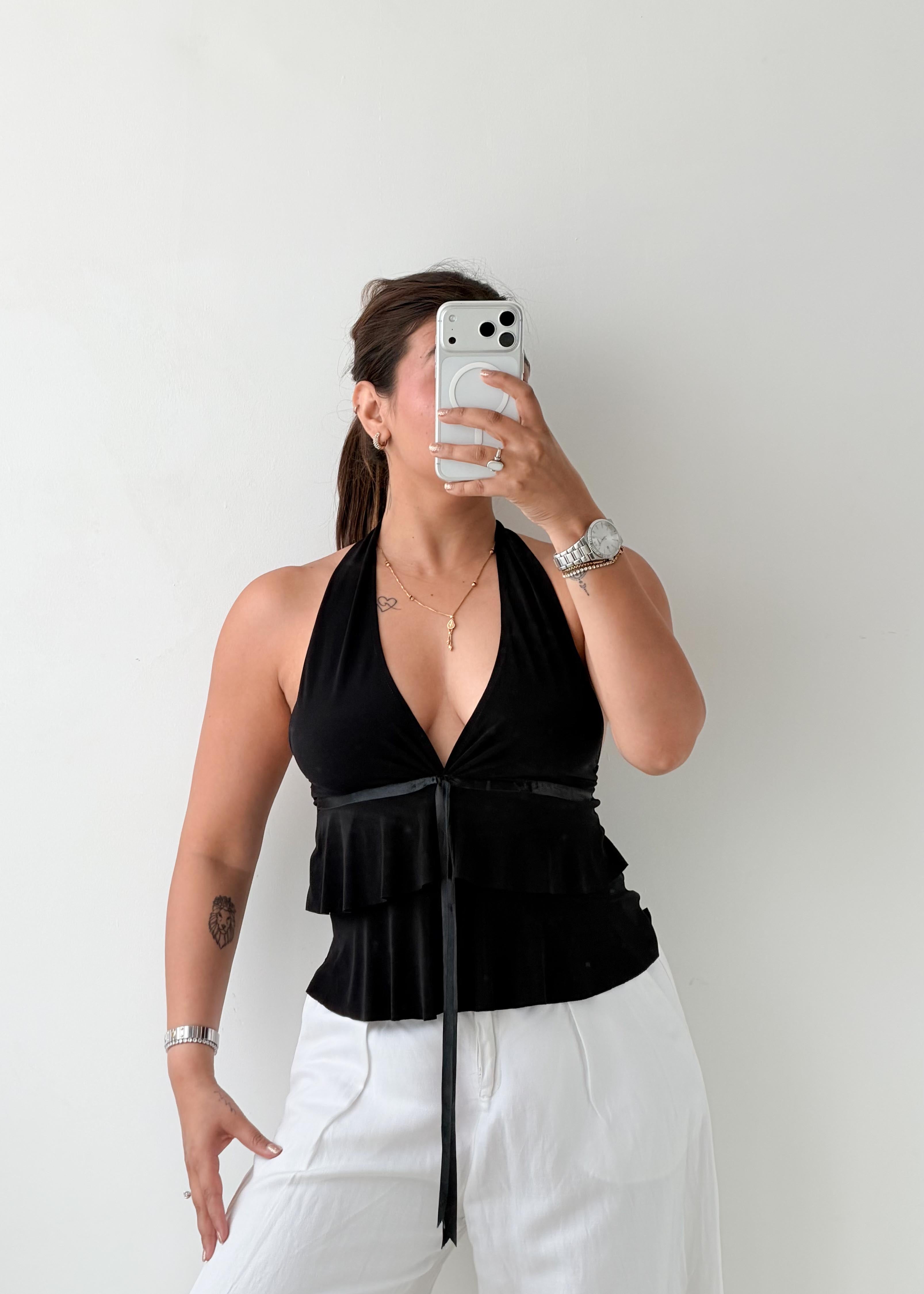 Size XS-S Black Tiered Halter Top