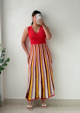Size XS-S Red Multicolor Striped Knit Maxi Dress