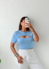 Size M-L Sky Blue Cut-Out Crop Top