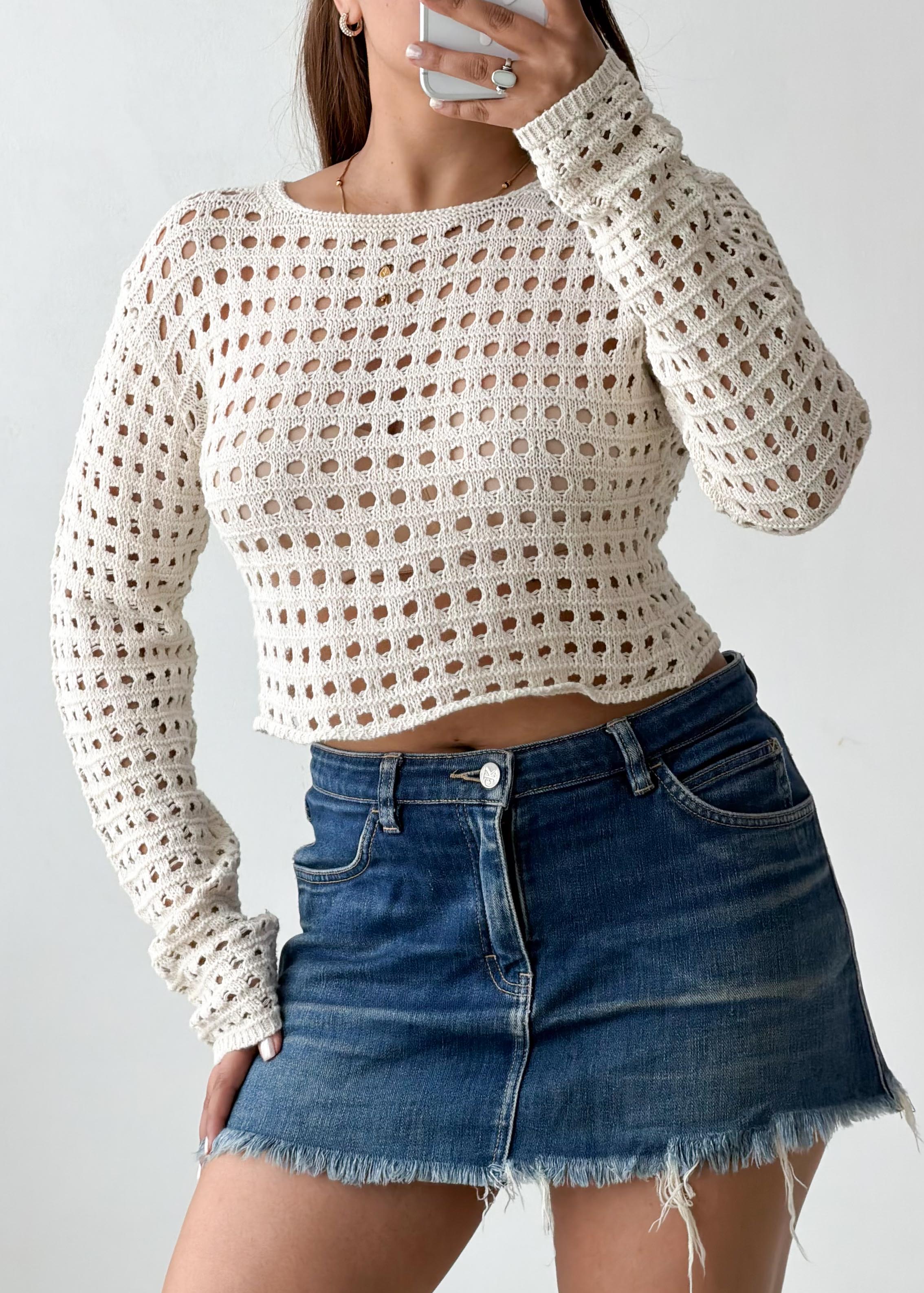 Size XS-S White Open Knit Sweater Top