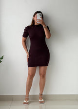 Size S-M Chocolate Brown Ribbed Knit Mini Dress