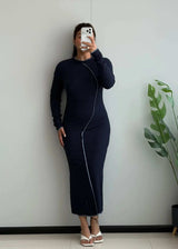 SIZE M-L, Navy Long Sleeve Midi Jersey Dress - Closet by Payal
